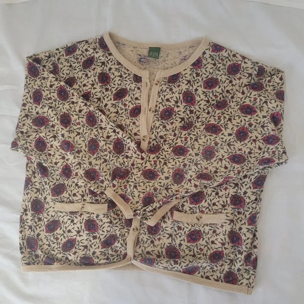 Vintage Blue Red Flowers Cardigan Sweater Outback Red The Limited Size M 1980's - Picture 8 of 15